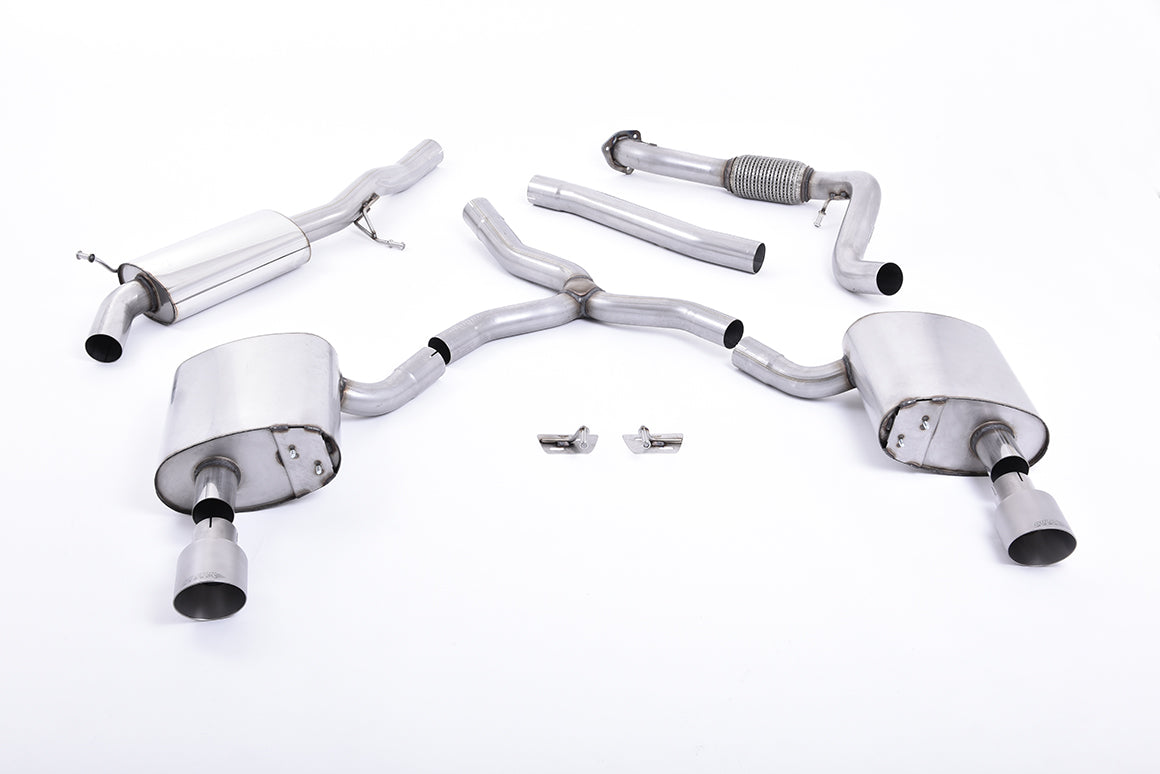 MillTek SSXAU613 Audi A4 Road+ Part Resonated Cat-Back Exhaust with Dual GT-100 Titanium Trims