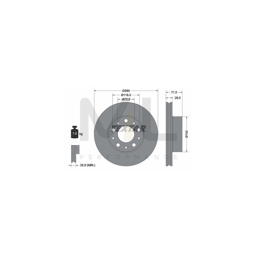 TEXTAR PRO 92275003 Brake Disc Internally Vented, Coated, without wheel hub, without wheel studs | ML Performance Car Parts