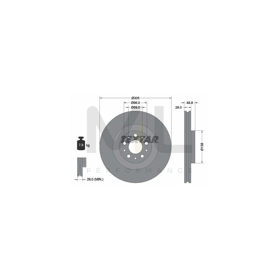 TEXTAR PRO 92237603 Brake Disc Internally Vented, Coated, without wheel hub, without wheel studs | ML Performance Car Parts