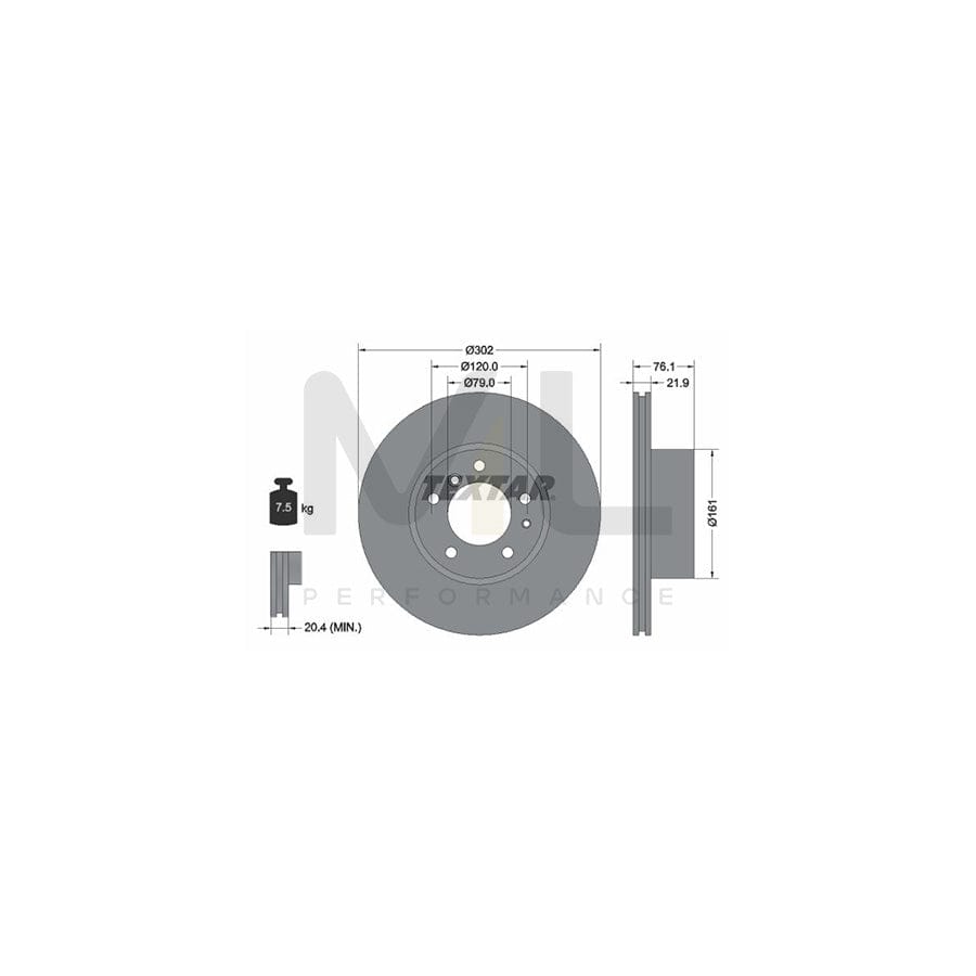 TEXTAR PRO 92042203 Brake Disc Internally Vented, Coated, without wheel hub, without wheel studs | ML Performance Car Parts