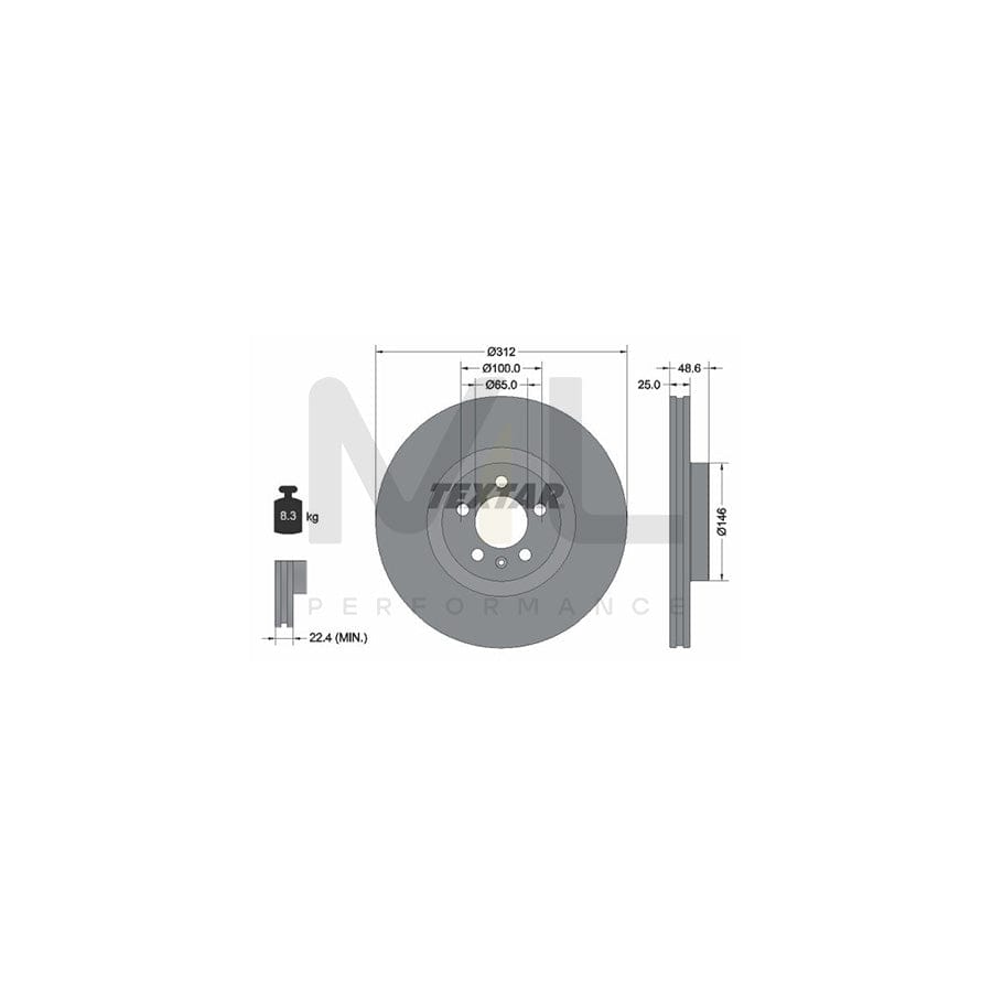 TEXTAR 92303303 Brake Disc for VW Polo VI (AW1, BZ1) Internally Vented, Coated, without wheel hub, without wheel studs | ML Performance Car Parts