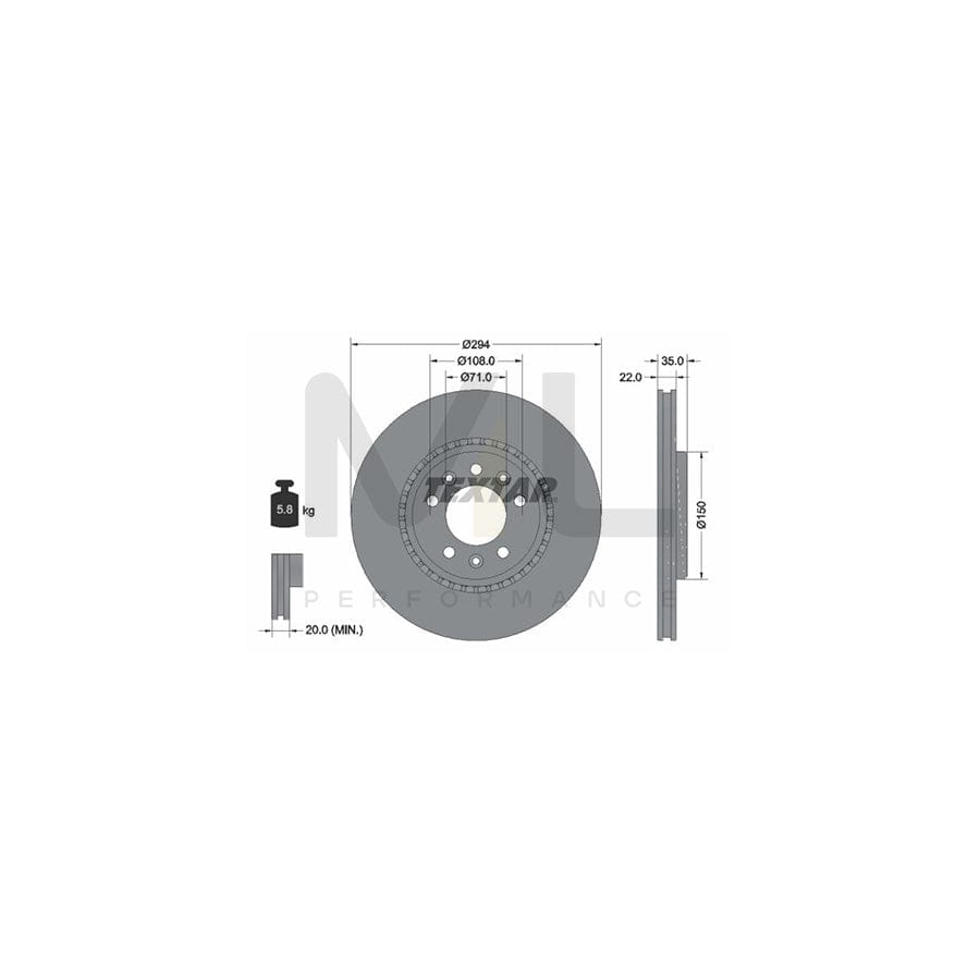 TEXTAR PRO 92287103 Brake Disc Externally Vented, Coated, without wheel hub, without wheel studs | ML Performance Car Parts